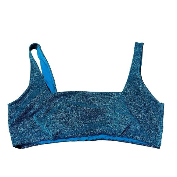 Asos Design Curve Crop Bikini Top Sz 16 Blue Glitter Square Neckline - Picture 7 of 7